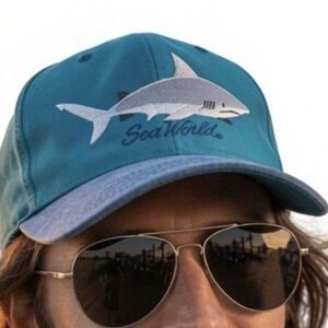 Vintage 90's Sea World Hat Cap Snap Back Teal Blue OS EUC 90s Seaworld Shark Y2k